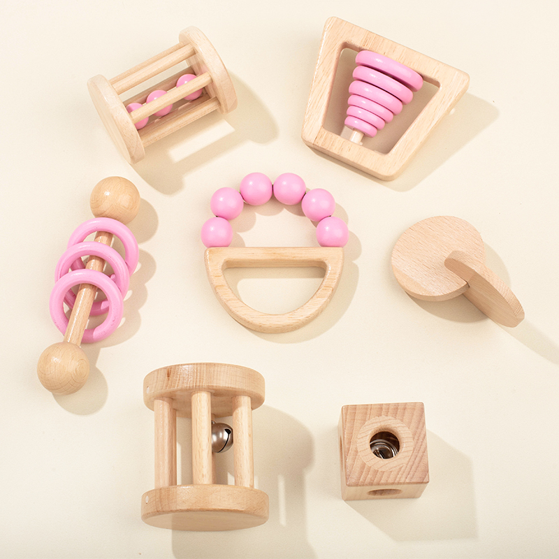 Baby Food Under 1 Year - Zestaw drewnianych zabawek Montessori, kolorowe grzechotki